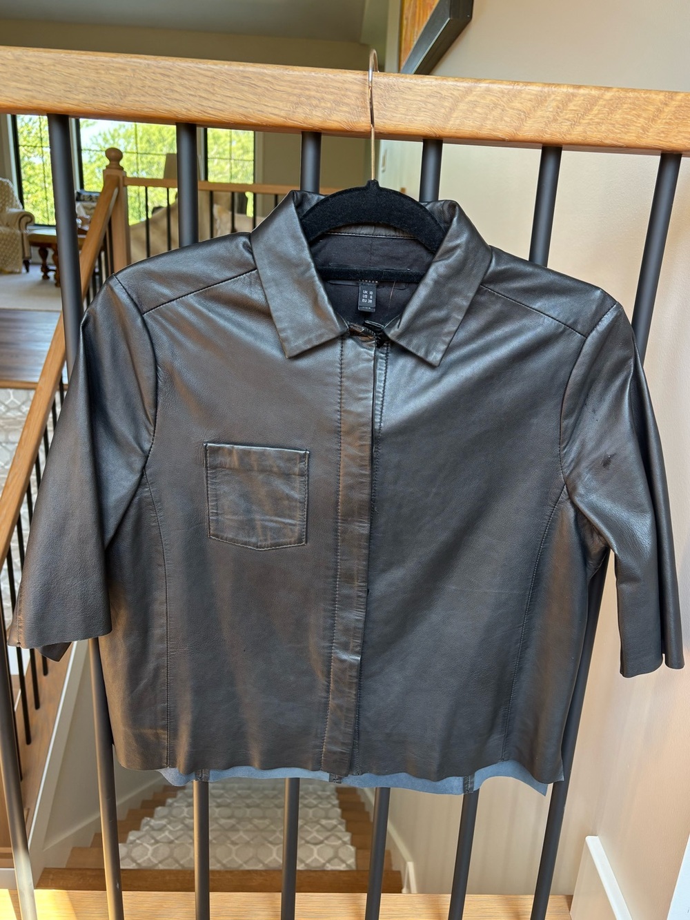 Muubaa London 100% Lamb Leather Short Sleeve Button Down Shirt Top